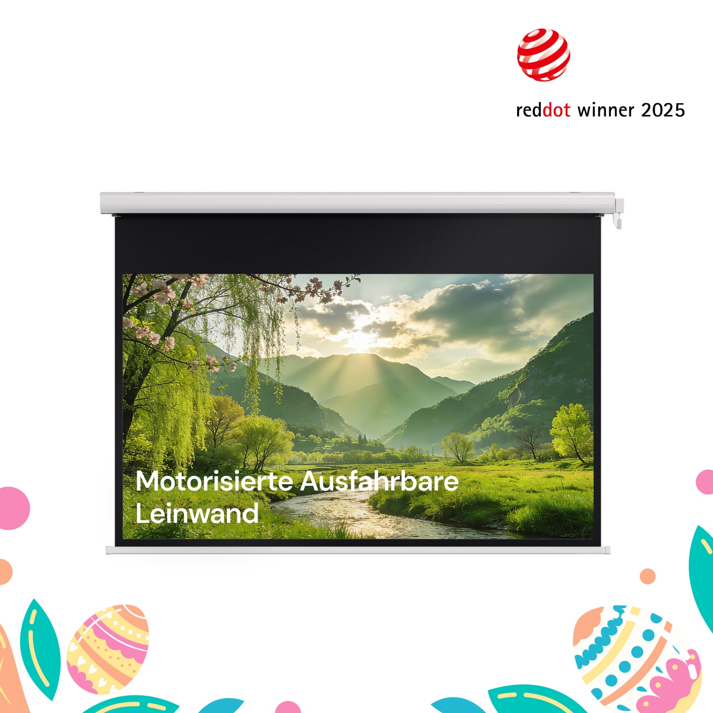 Valerion 120'' Wetterfeste Motorisierte Ausfahrbare Matte Weiß Leinwand für den Außenbereich