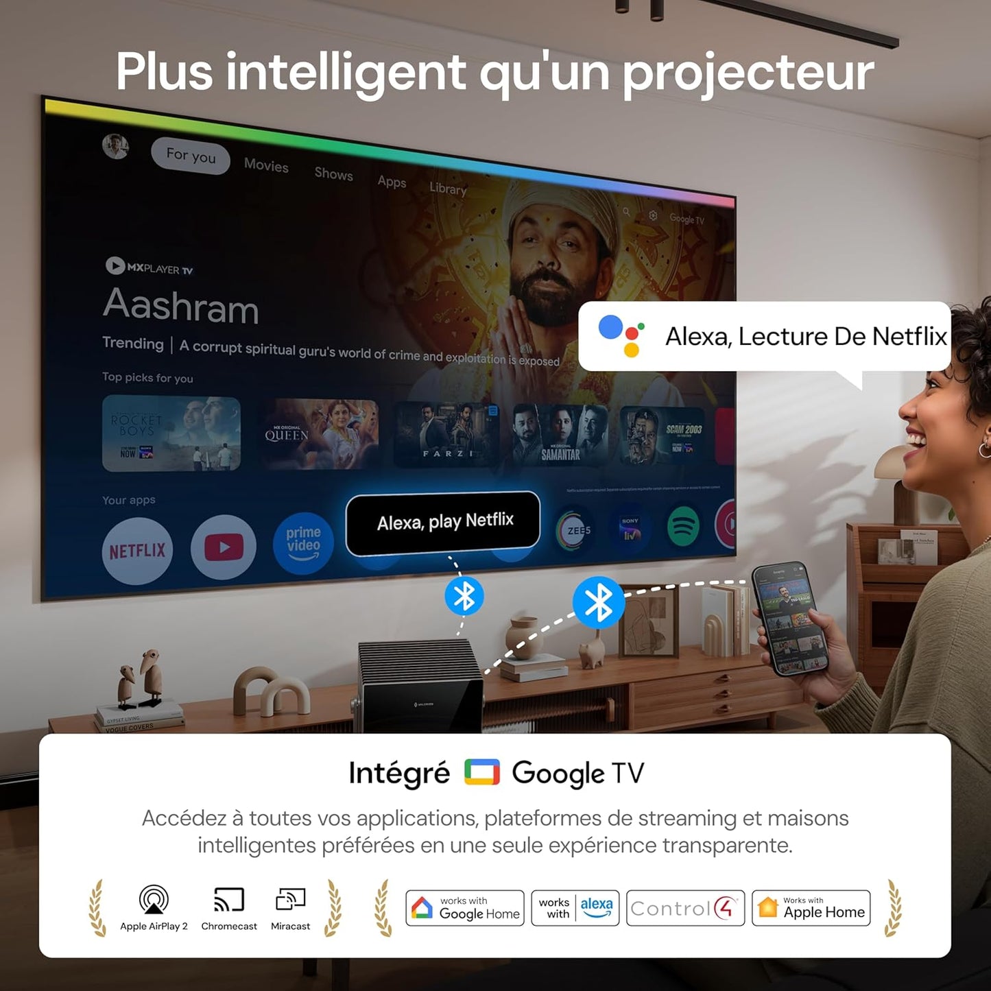 VisionMaster Max + Standfuß + 120" motorisierte Rollleinwand + Gratis 3D-Brillen (2 Paar)